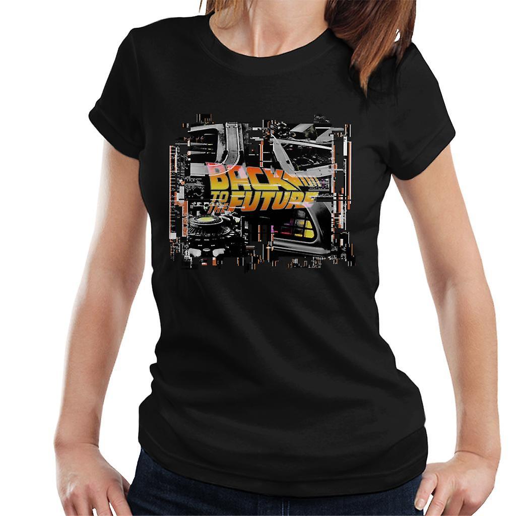 Back to the Future Delorean Montage Women's T-Shirt Black Small