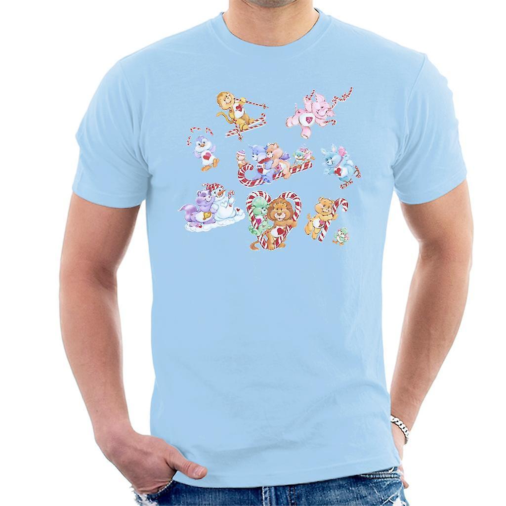 Care Bears Christmas Candy Cane Montage Men's T-Shirt Sky Blue Small