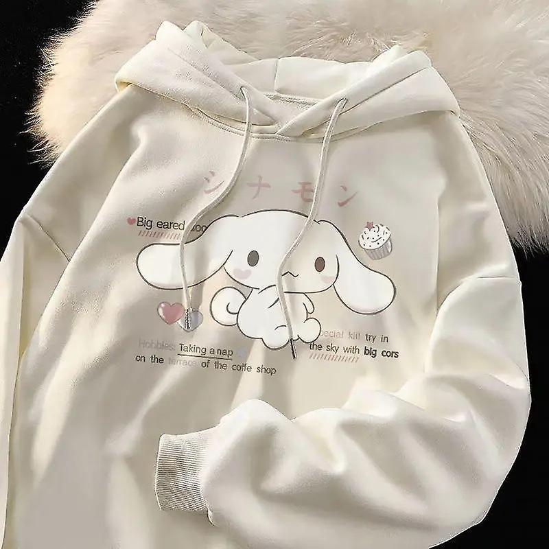 Hcankcan Kawaii Cinnamoroll Hooded Sweater Anime Cartoon Sanrio Girl Cinnamoroll Lazy Loose Coat Student Casual Long Sleeve Top Gift 2331 L 50-55KG