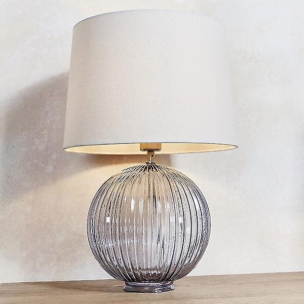 Endon Lighting Mia Table Lamp Smokey Grey Ribbed Glass & Natural Linen 1 Light IP20 - E27