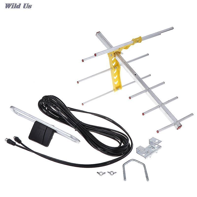 Car Antenna 1pc Outdoor 100Mile Amplified 8 Yagi Antenna HD TV 10dB Long Range UHF/VHF/FM HDTV