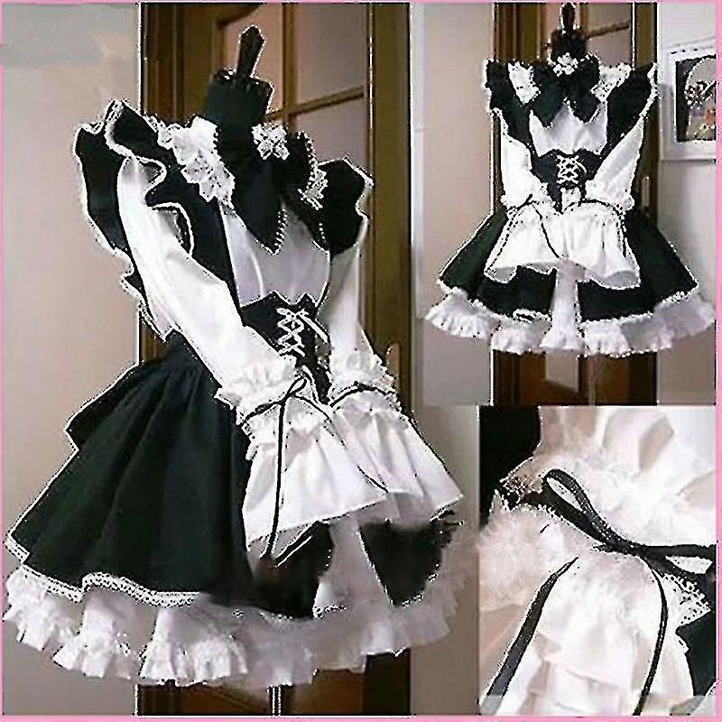 Generic Women Maid Outfit Anime Dress Apron Dress Lolita Dress Men Cafe Costume Cosplay Female-M