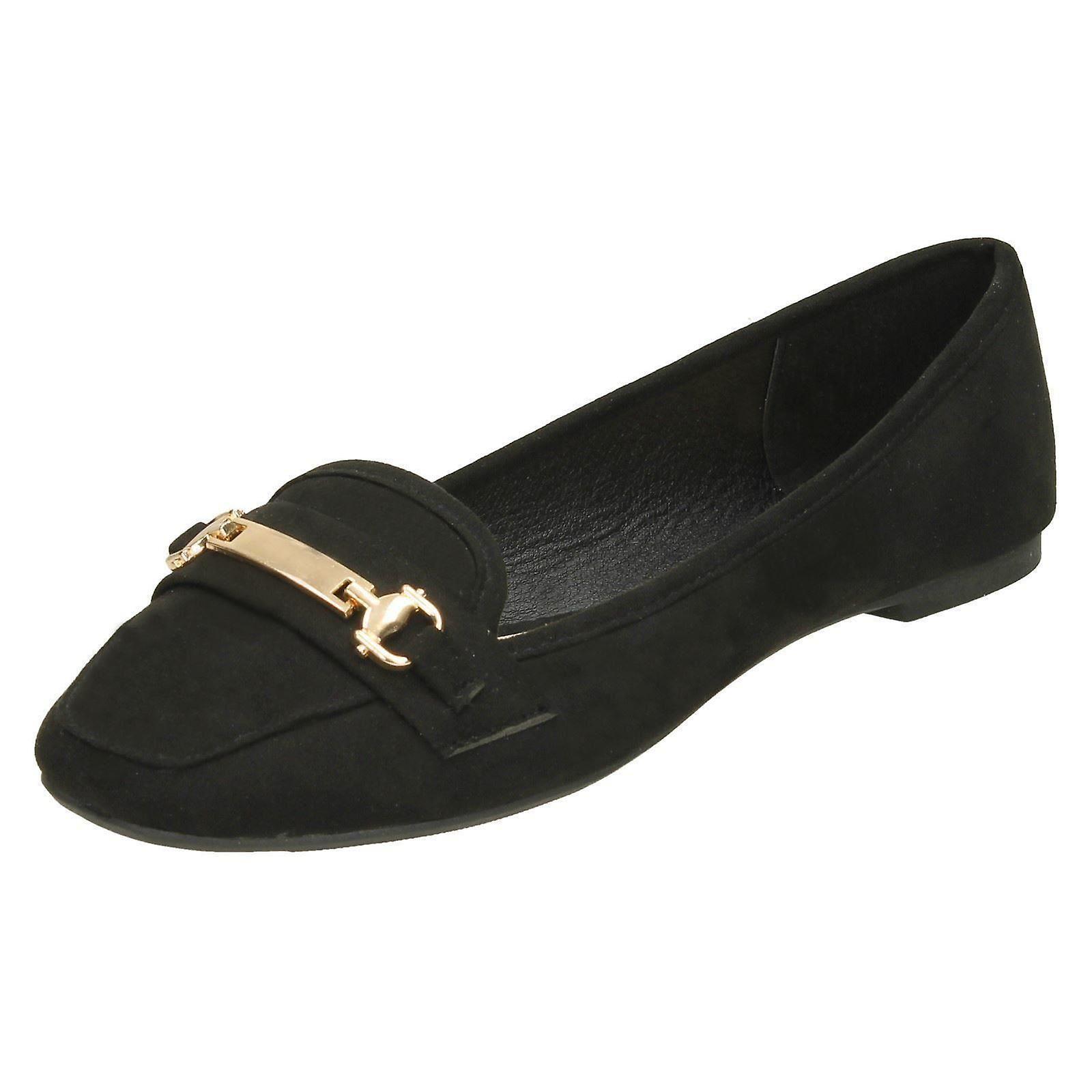 Ladies Spot On Saddle Vamp Loafers - Black Microfibre - UK Size 7 - EU Size 40 - US Size 9 UK 7