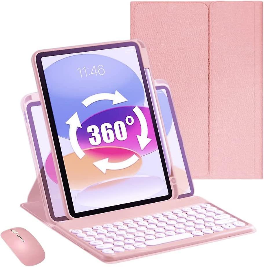 Timoom Ipad 10th Generation Case With Keyboard And Mouse Combo, 360 Rotatable Protective Cover With Pencil Holder, Wireless Detachable Keyboard Mou...