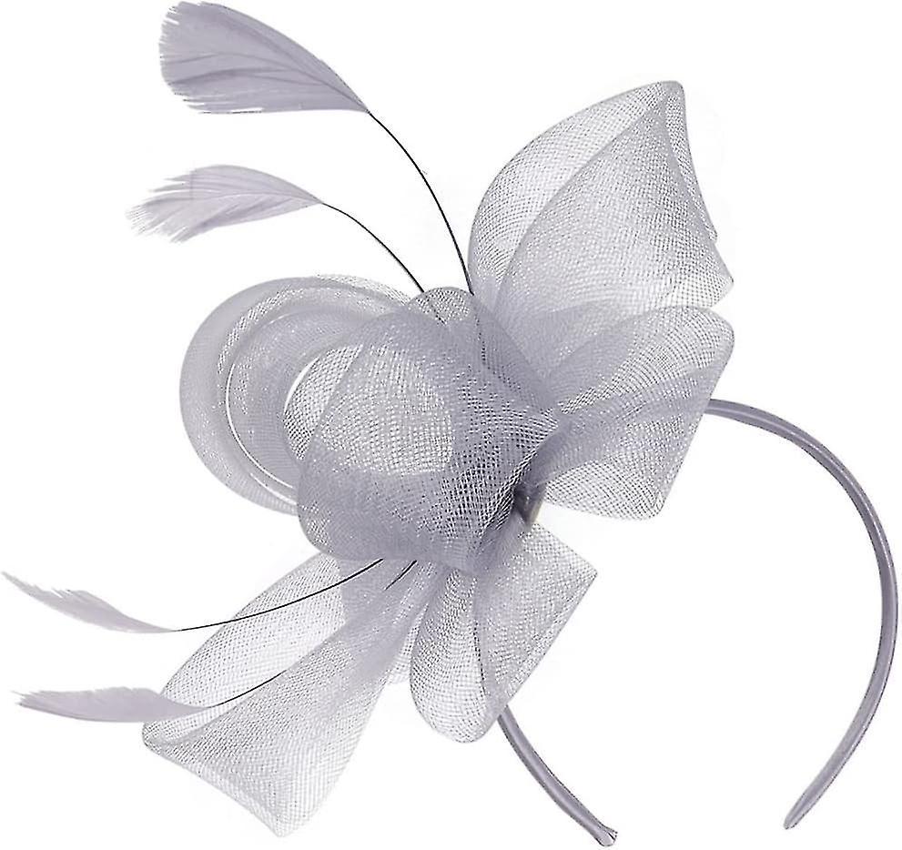 Ajhjn Fascinator Hair Clip Flower Veil Headband Cocktail Tea Party Headband Flapper grey