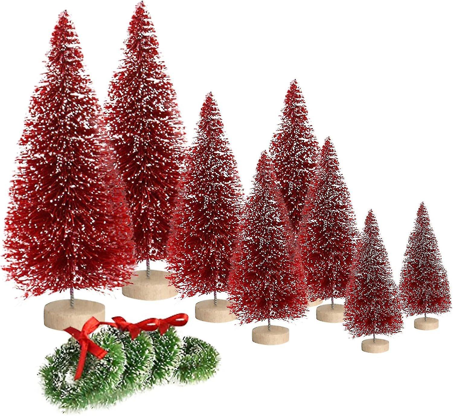 Unbrand 8pcs Artificial Mini Christmas Trees, Bottle Brush Trees With Wood Base, Artificial Frosted Sisal Xmas Tree, Diy Crafts Mini Pine Tree For ...