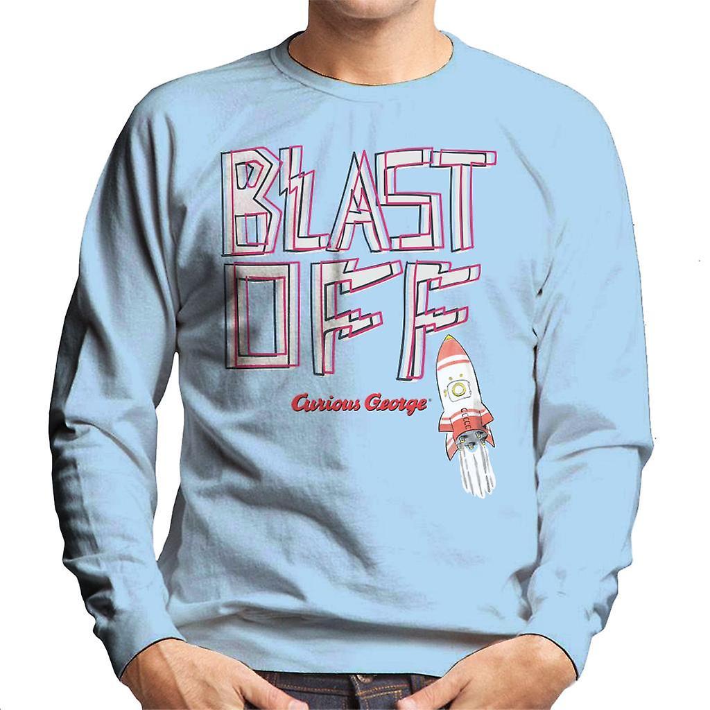 Curious George Blast Off Rocket Men's Sweatshirt Sky Blue XX-Large