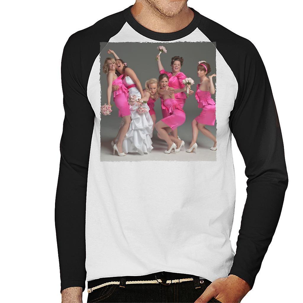 Bridesmaids Bridal Party Wacky Wedding Photo Men's Baseball Long Sleeved T-Shirt White/Black Large