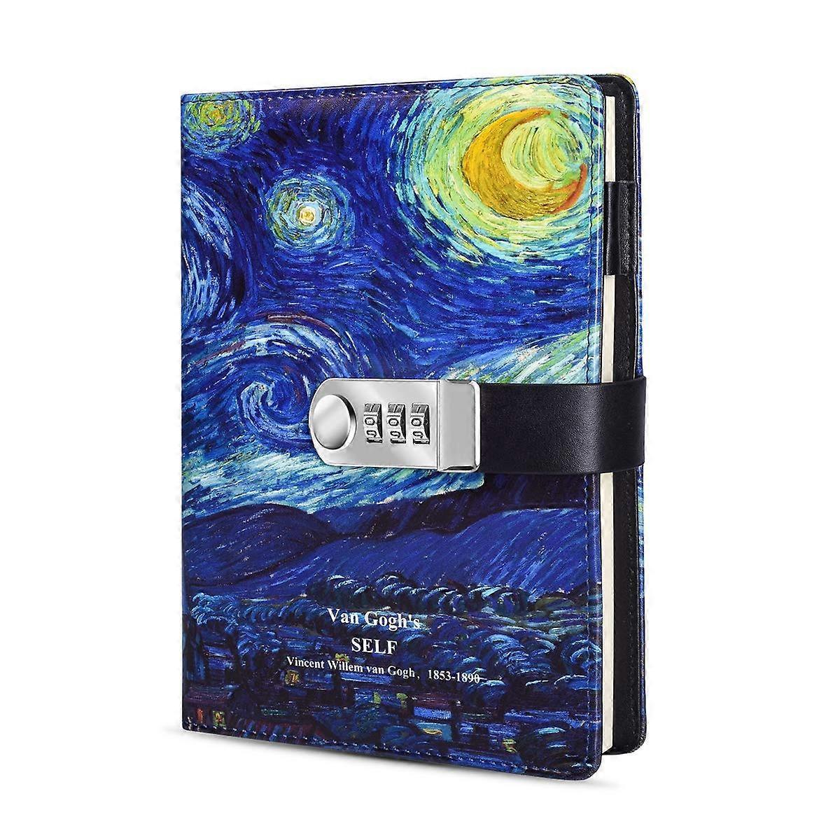 Heyone Starry Diary with Lock, A5 PU Leather Journal with Combination Lock Digital Password Notebook Combination Locking Journal Diary (Starry 5)