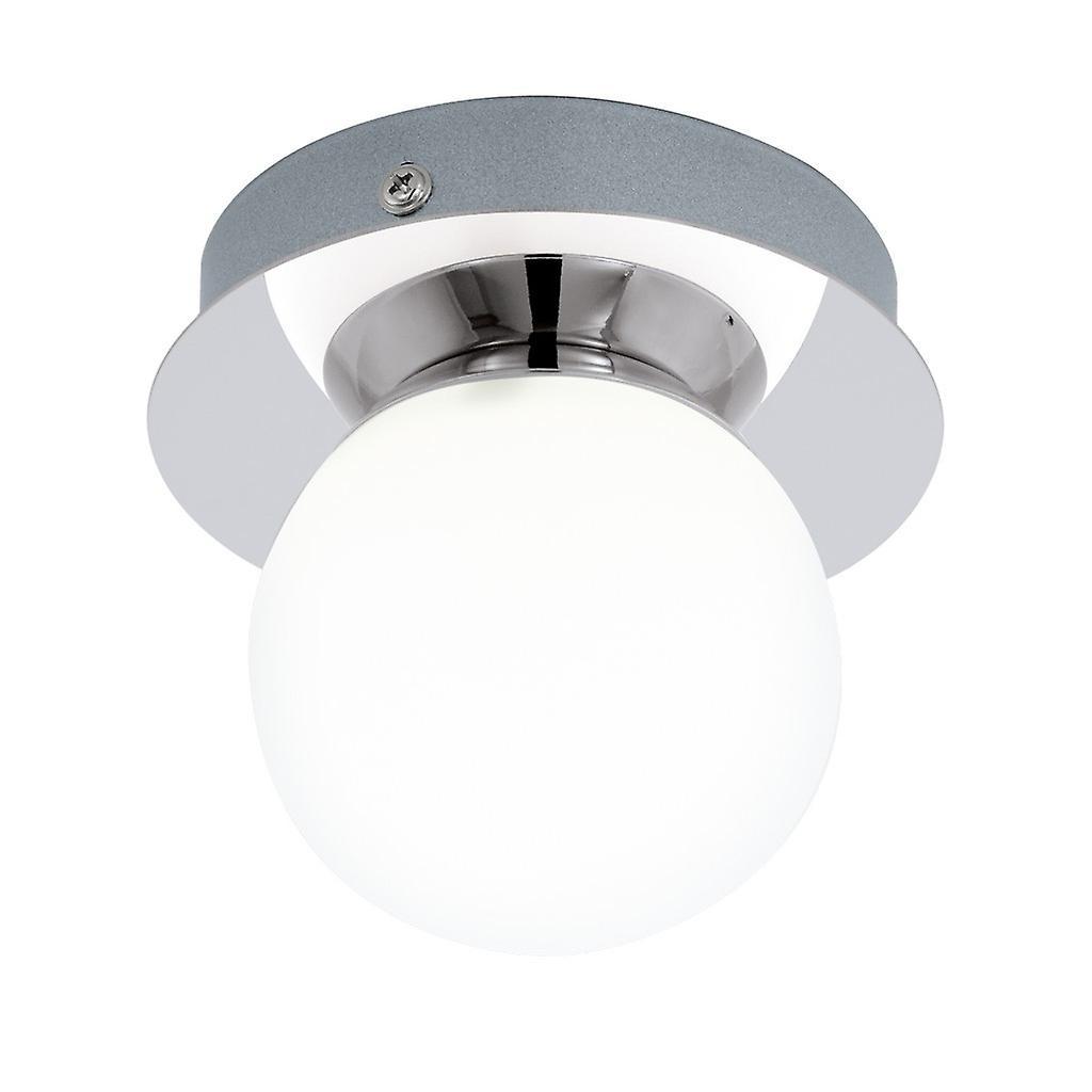 Eglo Lighting Mosiano LED Bathroom Flush Globe Ceiling Light Polished Chrome and Opal Glass IP44