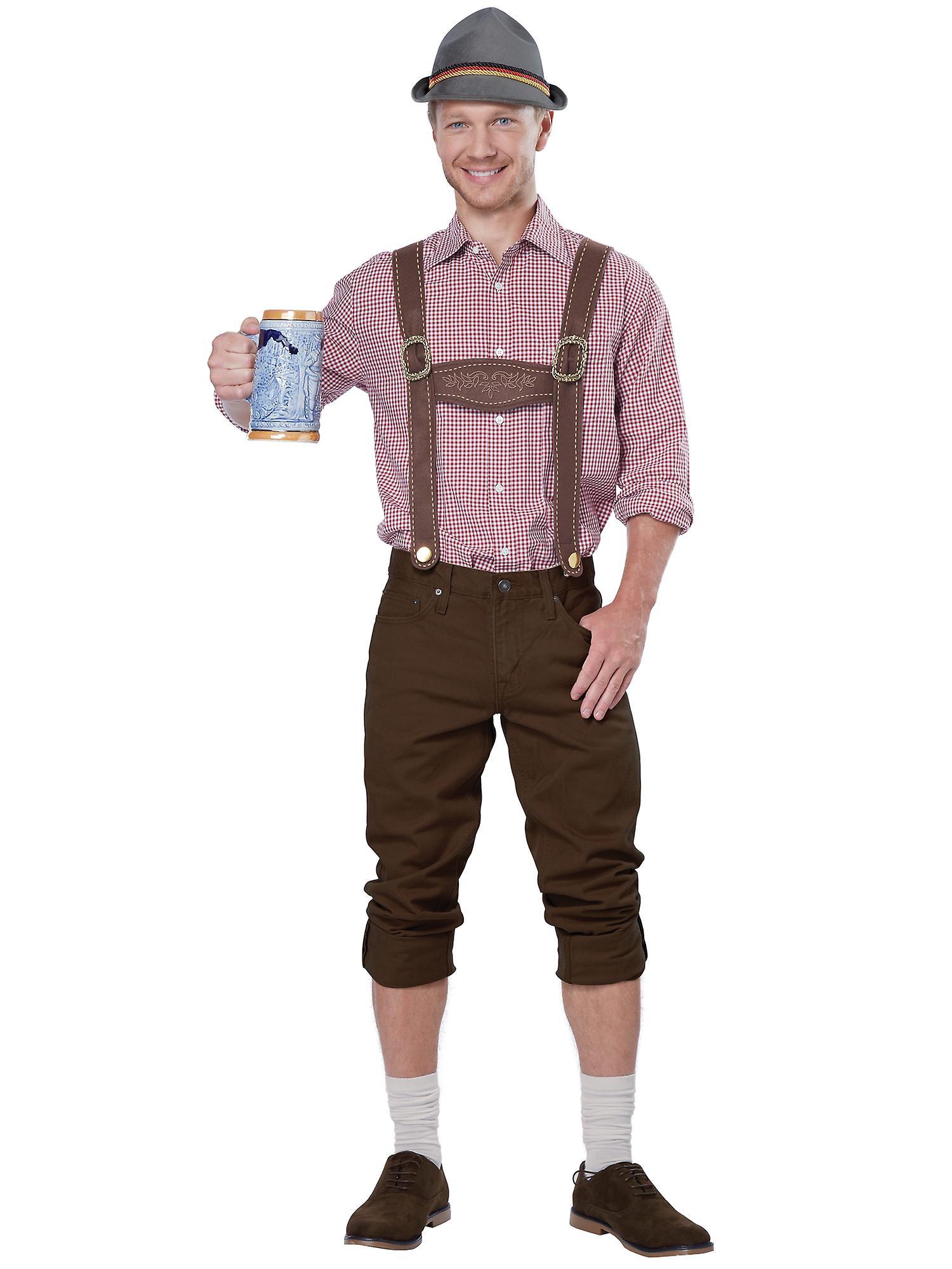 California Costume Collections Lederhosen German Beer Man Oktoberfest Men Costume Suspenders Hat Kit Grey One Size