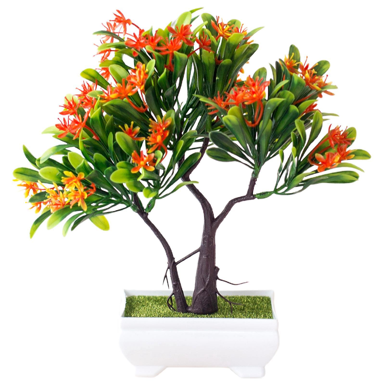 Wharick Fake Bonsai Delicate Fresh-keeping Colorful Realistic Artificial Flower with Pot Home Decoration Orange