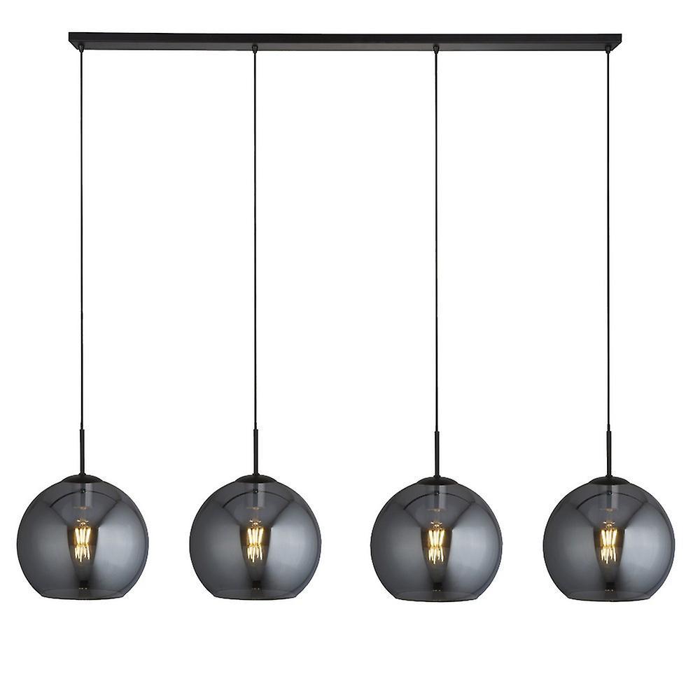 Searchlight Lighting Amsterdam 4 Light Matt Black Bar Ceiling Pendant Round Smokey Glass Shades