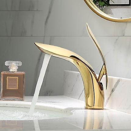 Slowmoose Basin Faucet, Waterfall Single Hole Cold And Hot Water Tap Gold