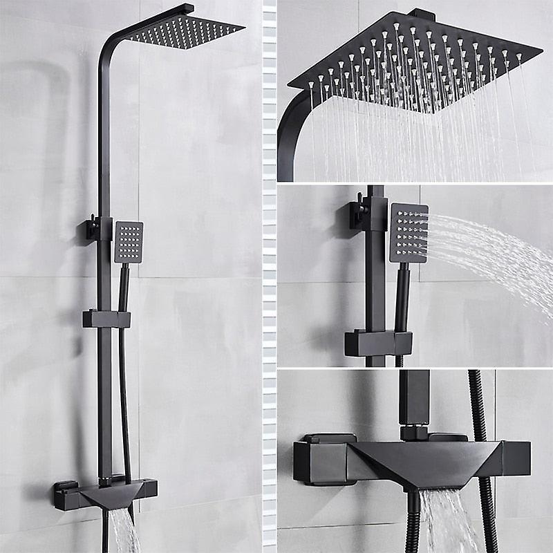 Slowmoose Wall Mounted Thermostatic Faucet Shower Set Thermostatic Black B