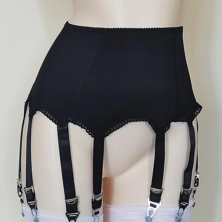 Xstcv Women's High Waist Sexy Garter Belt with 6 Metal Buckle Straps Black M