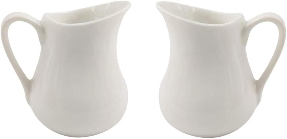 Heytea 2pcs Pure White Ceramic Creamer With Handle, Mini Coffee Milk Creamer Pitcher. 2 Ounce