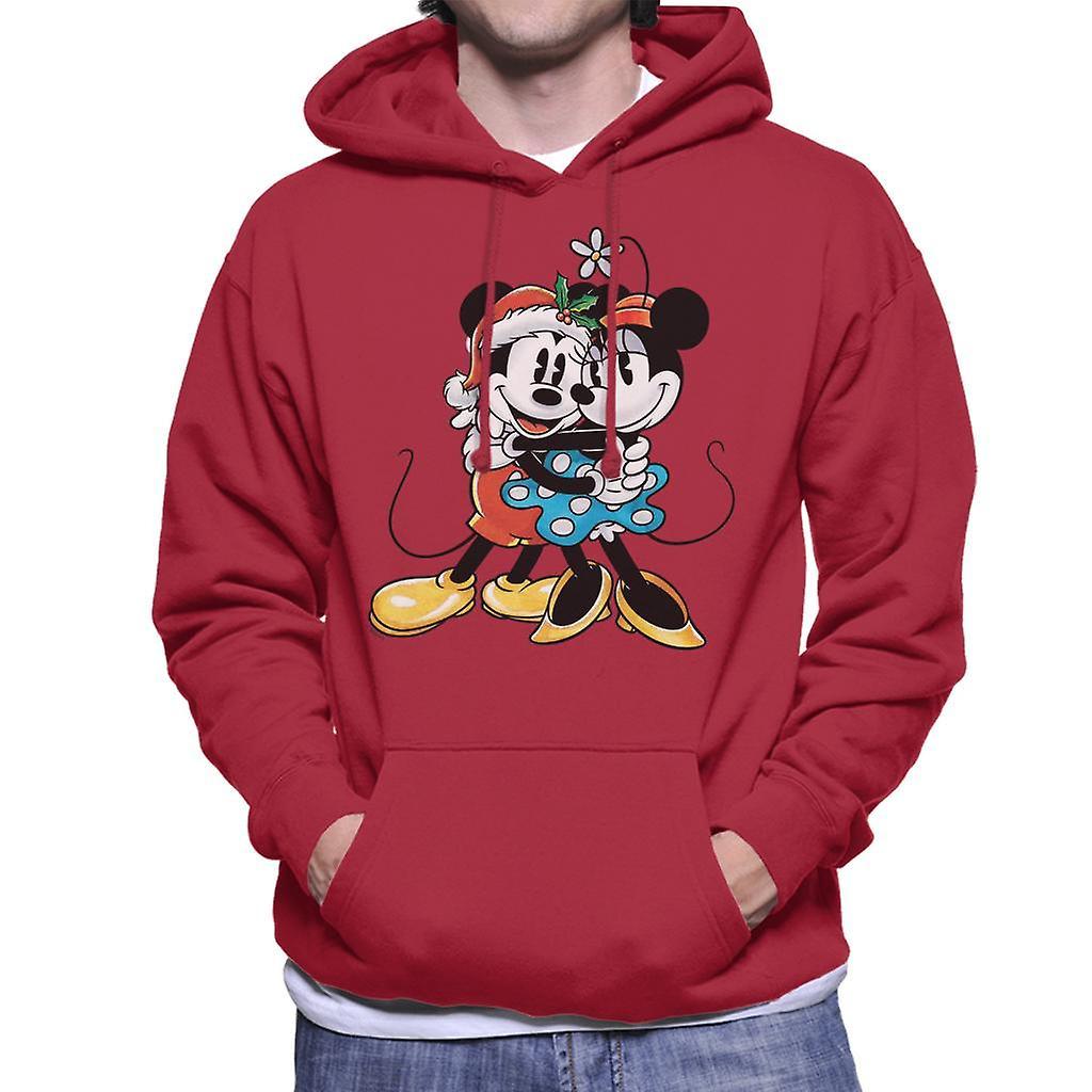 Disney Christmas Mickey And Minnie Festive Hug Men's Hooded Sweatshirt Cherry Red XX-Large