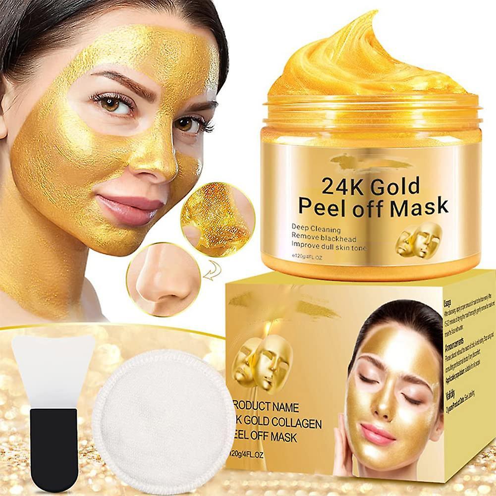 Frusde 24k Gold Peel Off Mask, Anti-Wrinkle Anti Ageing Face Mask For All Skin Types, Face Mask For Skin Firming & Rejuvenating 1pcs