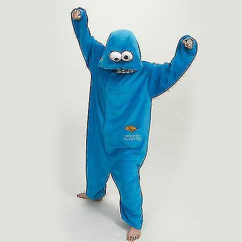 Cryin Adult Sesame Street Cookie Monster Costume Pajamas Outfit blue S