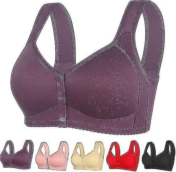 Unbrand Daisy Bra Front Closure, Women's Daisy Bra, Front Snaps Button Bras No Underwire Push Up High Support Sports Push Up Bra Purple 6XL