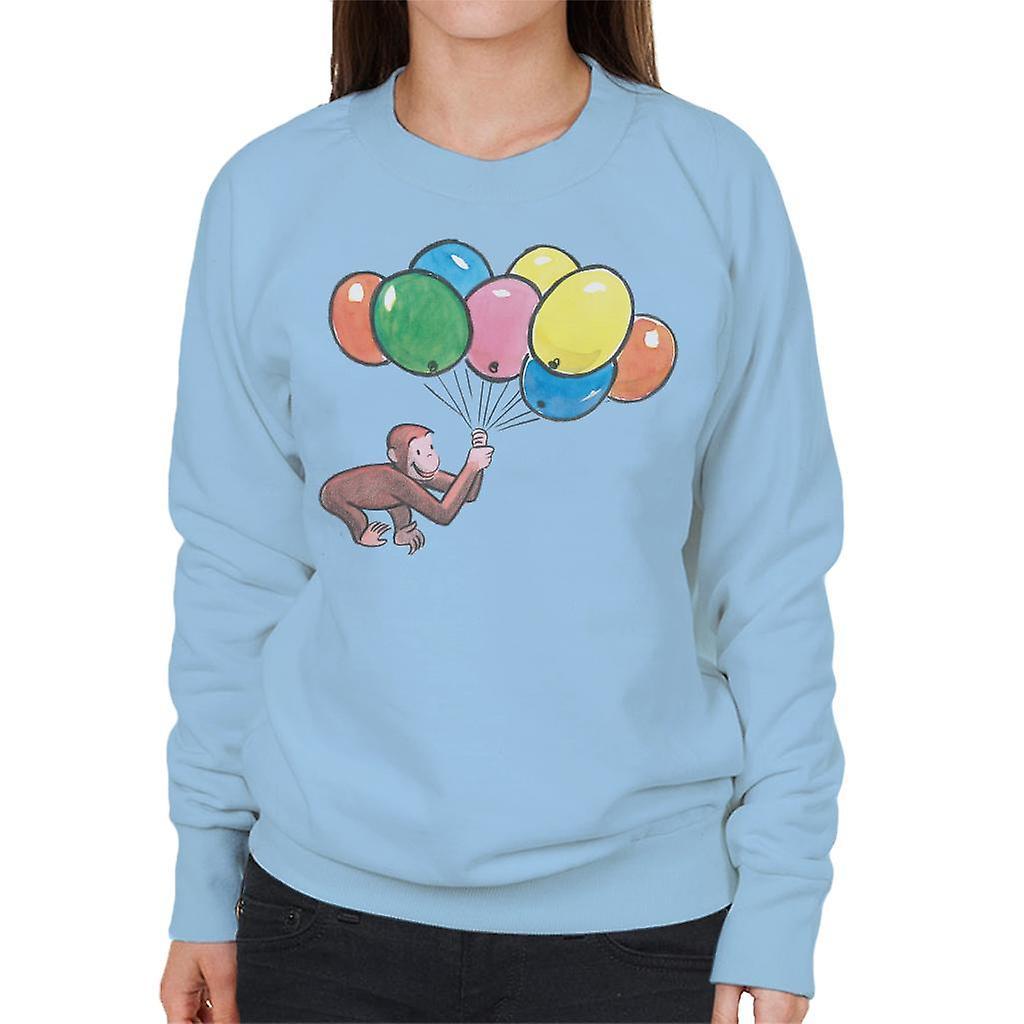 Curious George Holding Balloons Women's Sweatshirt Sky Blue Small