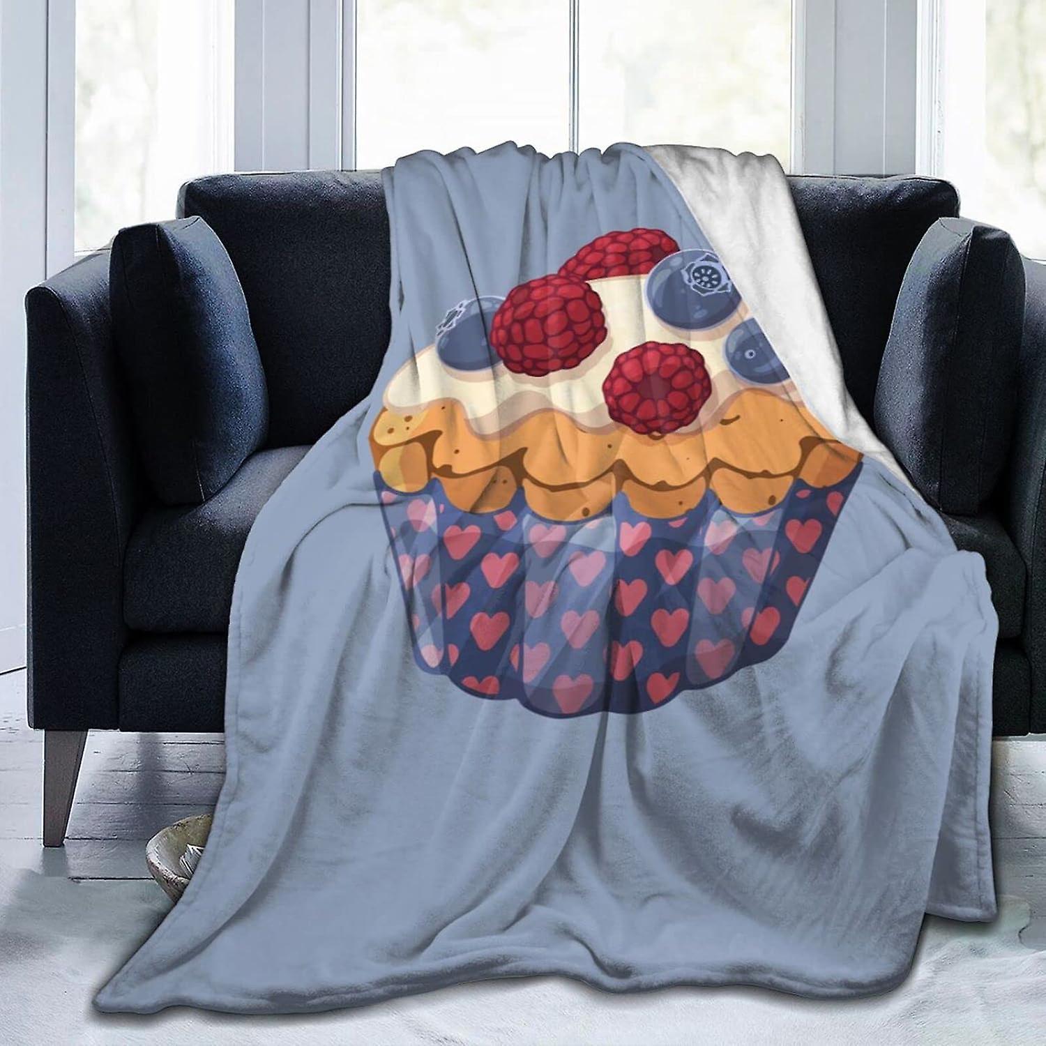 Kerota Flannel Print Blanket Blueberry Mulberry Cupcake Throw Blanket, Soft Throws, Warm Blanket for Sofa Bed Couch Throw 60x50in 150x125cm