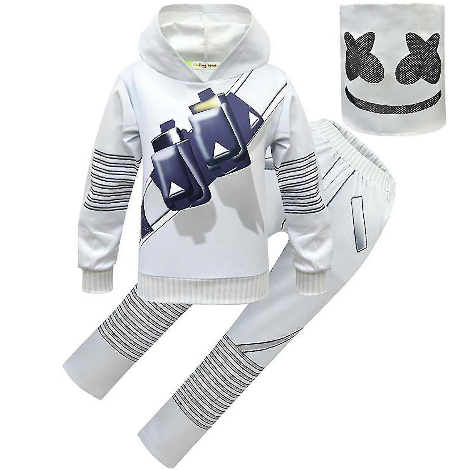 Lequeen Carnival 2024Boys Kids Marshmello Dj Mask Hoodies+pants Sets Carnival Party Cosplay Costume 12-13 Years