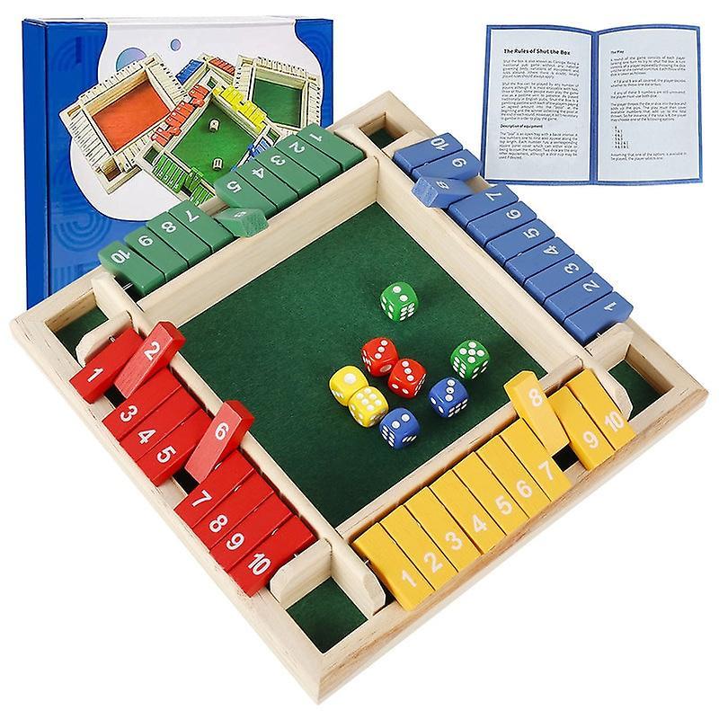 Party Games 4 Player Shut The Box Wooden Board Games For Kids Adults 4-sided Shut Party Club Dice Board Box Game Set Interesting Family Game