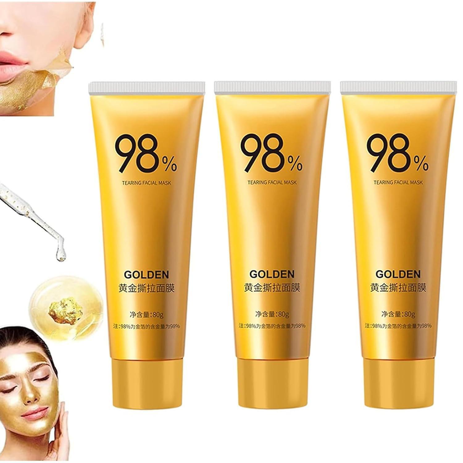 Lelinker Golden Peel Off Mask,98.4% Gold Foil Peel-off Mask,peel-off Anti-wrinkle Whitening Mask,gold Foil Peel Off Mask,24k Gold Face Mask 3 Pcs