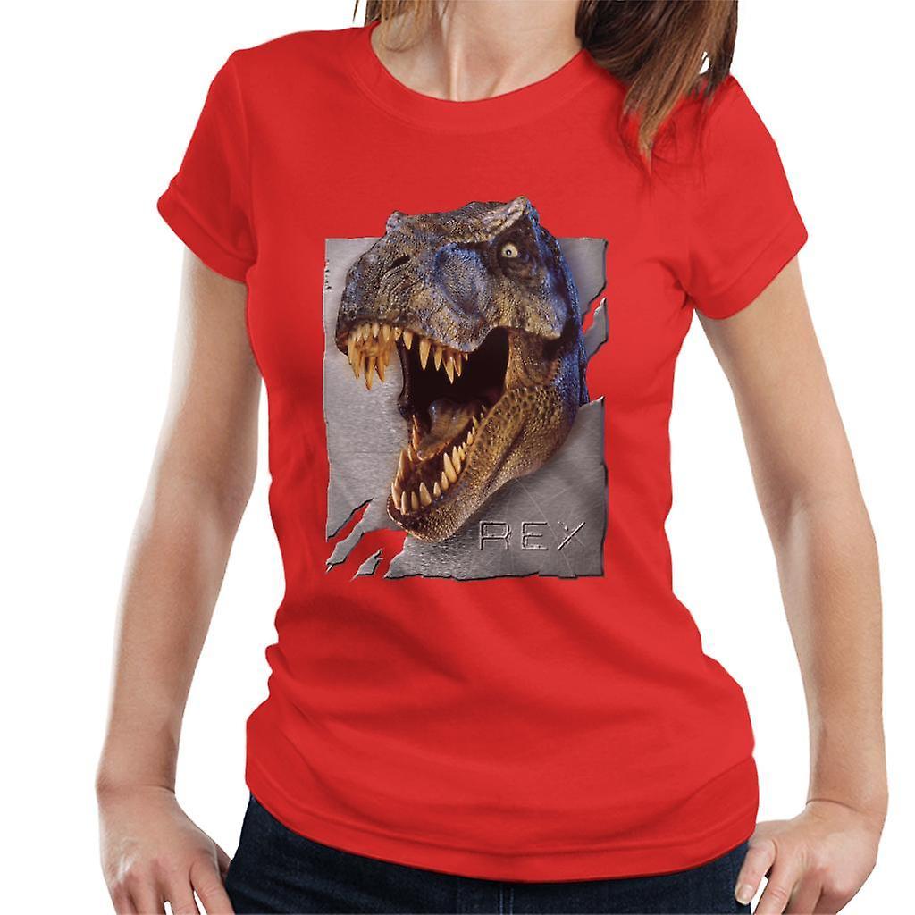 Jurassic Park Rex Character Head Women's T-Shirt Red Medium