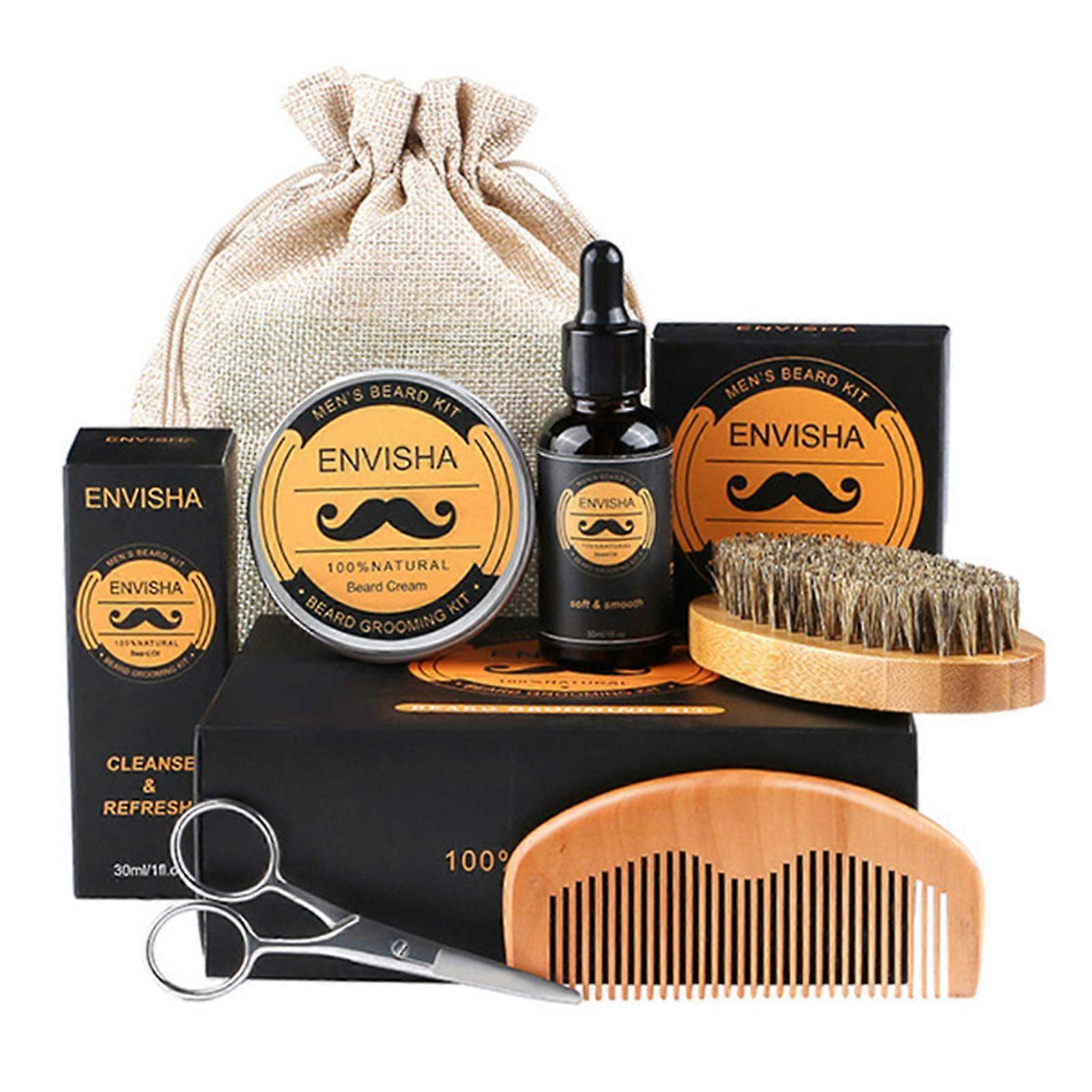 unbrand Beard Growing Tool Set for Men with Beard Balm/Comb/Brush/Scissor Beard Care Kit