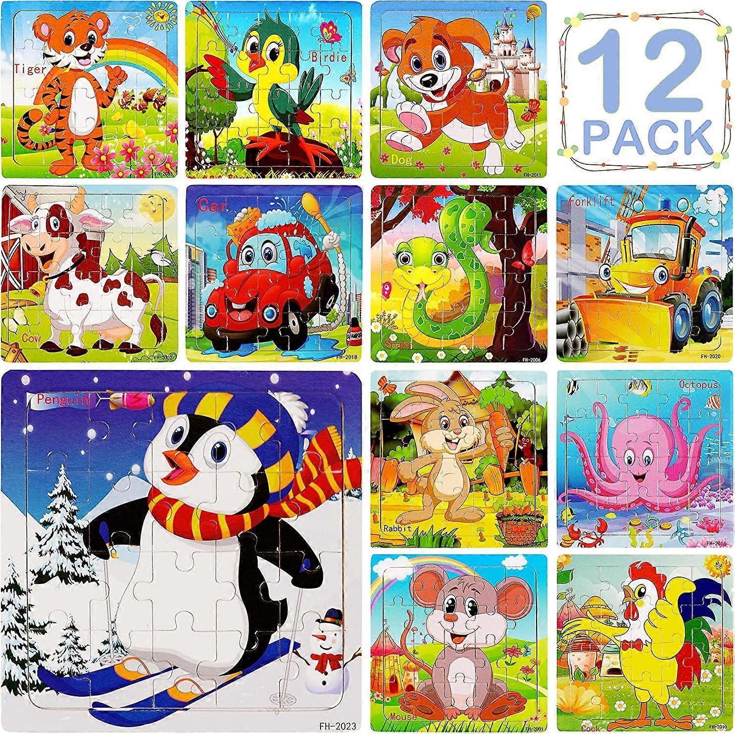 Ubiuo 12-Pack Wooden Jigsaw Puzzles for Kids Age 3-6 Year Old Animals Preschool Puzzles for Toddler Children Learning Educational Puzzle Toys for B...