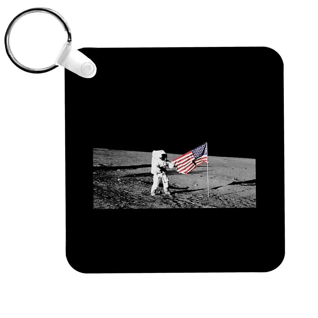 NASA Moon Landing Flag Keyring Black 5cm x 5cm