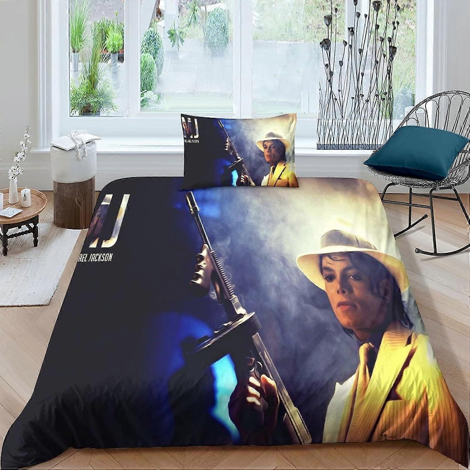 Kerota Michael Jackson Musician Bedding Set with Pillowcases, Dancer Duvet Cover with Zipper Closure Double200x200cm