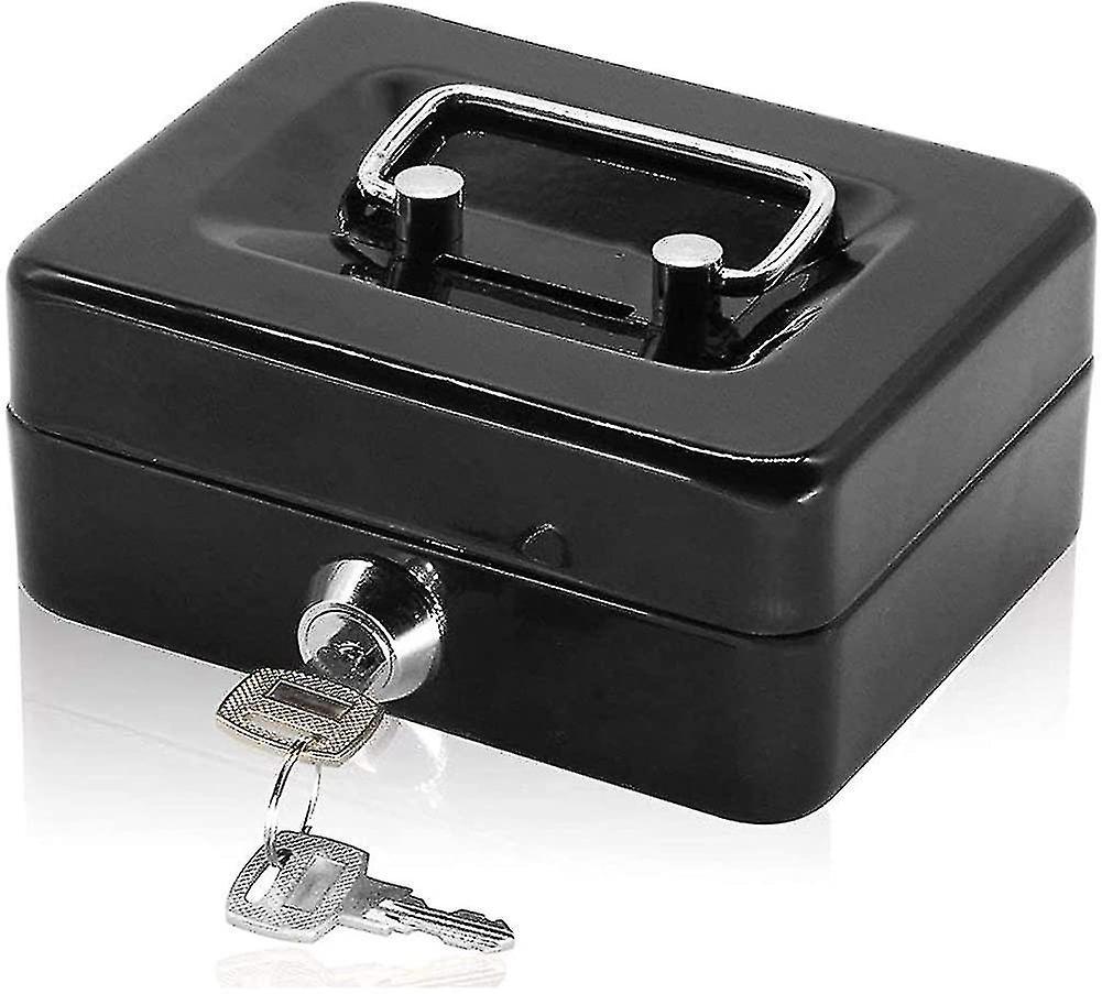 Niutu0 Small Cash Box With Key Lock,lmell Portable Metal Money Box With Double Layer & 2 Keys Black