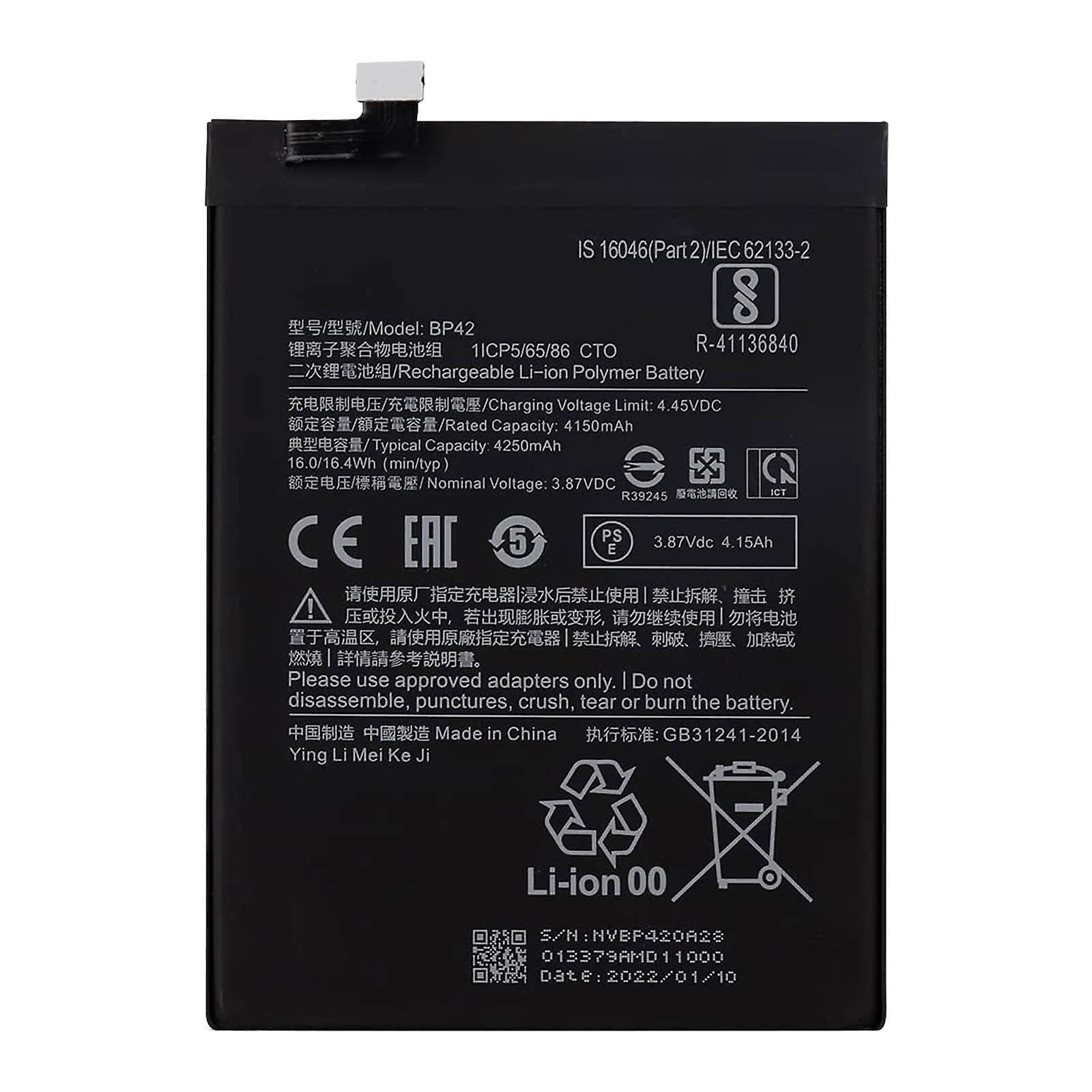 Clappio Internal Battery Xiaomi Mi 11 Lite 4G and 5G 4250mAh Replacement BP42 Black