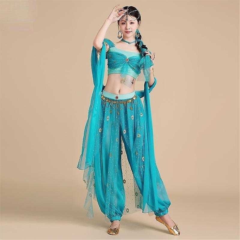 Baiyis Aladdin Princess Jasmine Cosplay For Women Indian Belly Dance Performance Costume Halloween Carnival Party Costume 2 piece set L