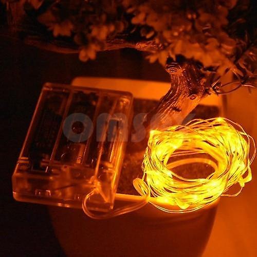 Slowmoose Led Strings Copper Wire Light - 3xaa Battery Operated Christmas Party Yellow 2M 20LEDS