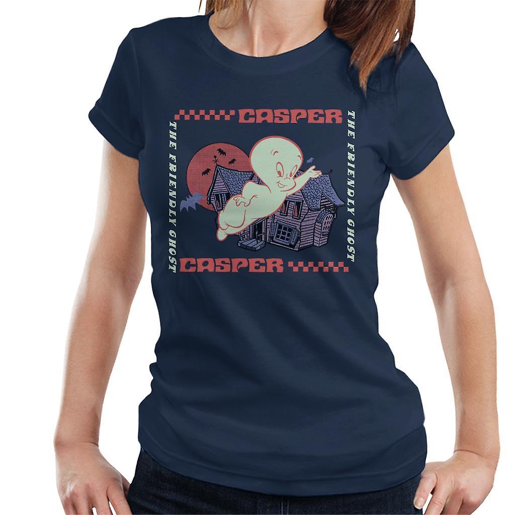 Casper The Friendly Ghost Check Square Women's T-Shirt Navy Blue X-Large