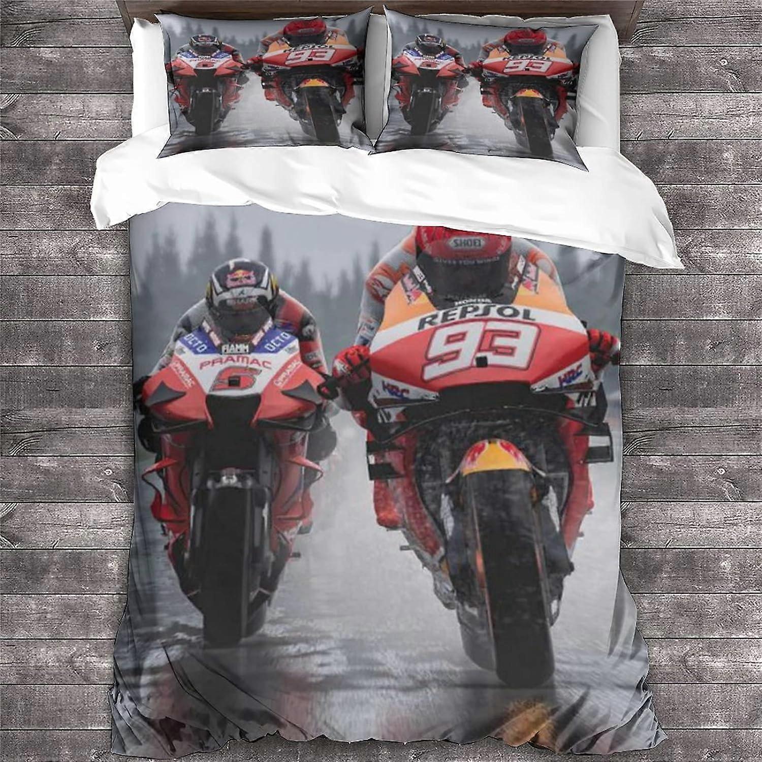 Kerota Motogp Bedding Set Motorcycle Parts Motocross Print Microfiber Duvet Cover Set with Pillowcases King 135*200 CM Single135x200cm