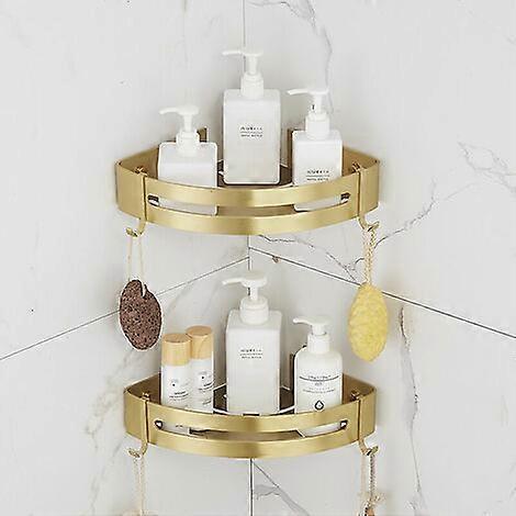 Kensty Shower Shelf Without Drilling Bathroom Corner Shelf Bathroom Shelf With 4 Hooks Rustproof Storage Basket Adhesive Wall Shelf(Gold,2 Tier)