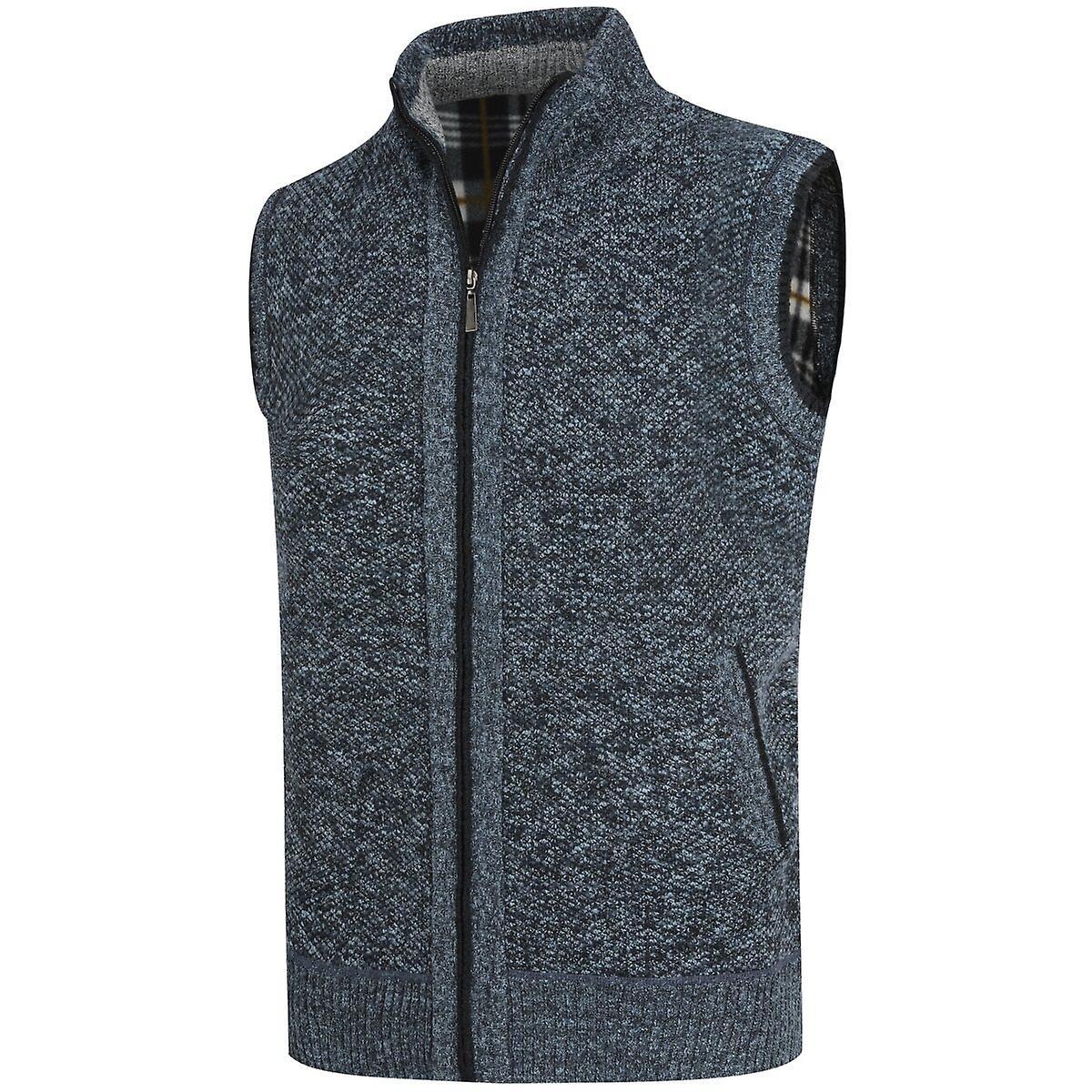 Sliktaa Mens Knitted Gilet Fleece Lining Quilted Cardigan Blue XL