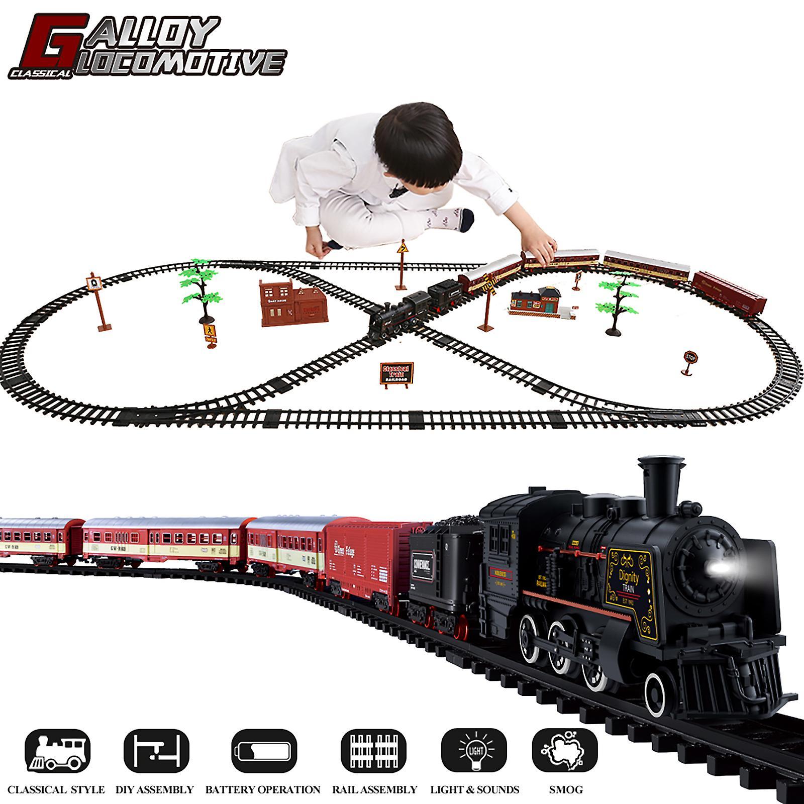 Toy Cars Electric Christmas Train Toy Set Car Railway Tracks Steam Locomotive Engine Diecast Model Educational Game Boy Toys For Children Without p...