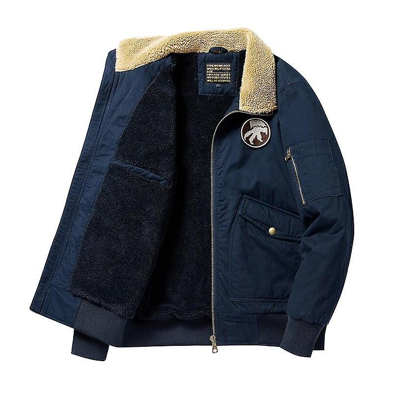 Cciyu Winter New Men Cotton Fur Collar Jacket Men Warm Thick Windproof Military Coat Classic Casual High Quality Tactical Jacket Male Blue 2XL 70-75KG