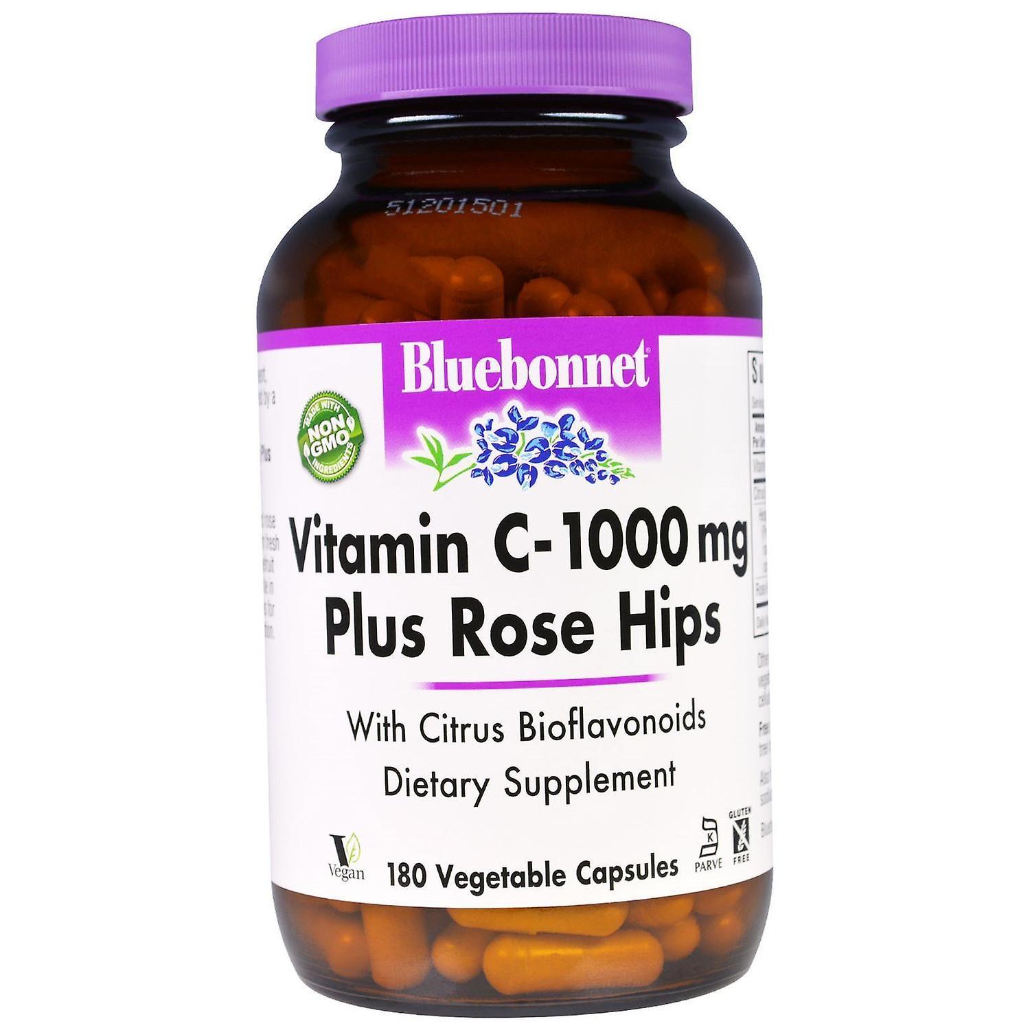 Bluebonnet Nutrition, Vitamin C - 1000 mg Plus Rose Hips, 180 Vegetable Capsules