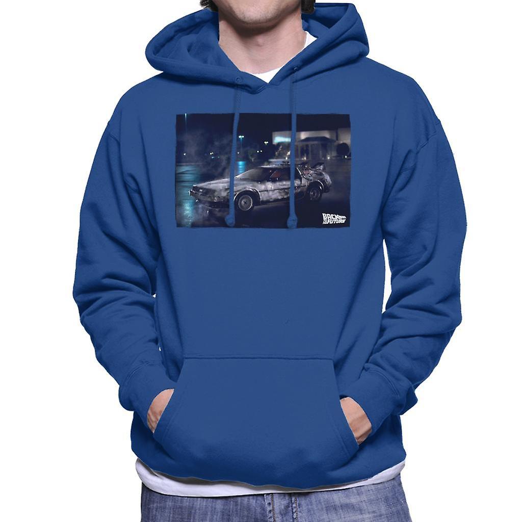 Back to the Future Delorean Cinematic Design Men's Hooded Sweatshirt Royal Blue Medium