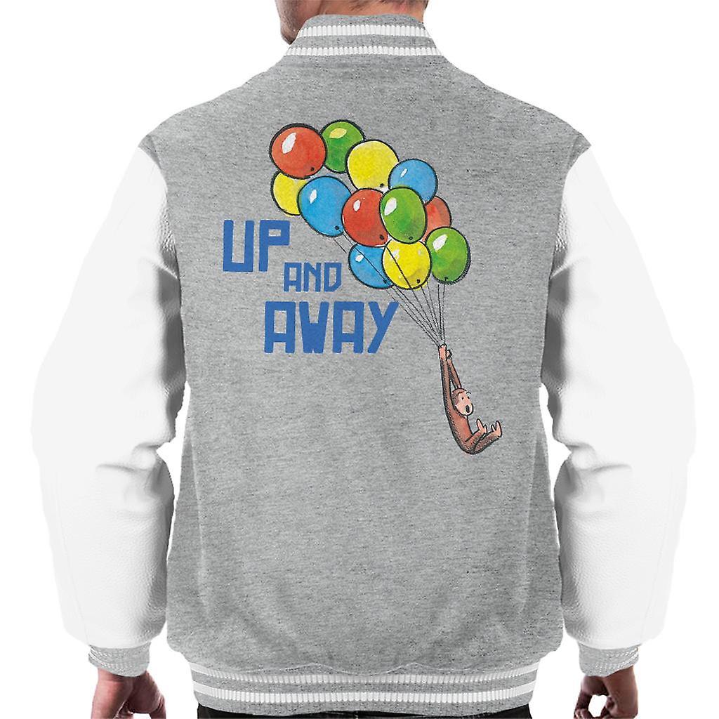 Curious George Up And Away Balloons Men's Varsity Jacket Heather Grey/White XX-Large