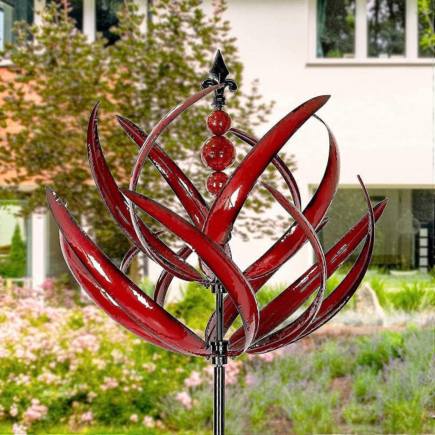 Unbrand Wind Spinner Garden Kinetic 3D Wind Sculptures Unique Metal Wind Spinner Rotator Outdoor Art Wind Catchers Garden Stake Decor Red