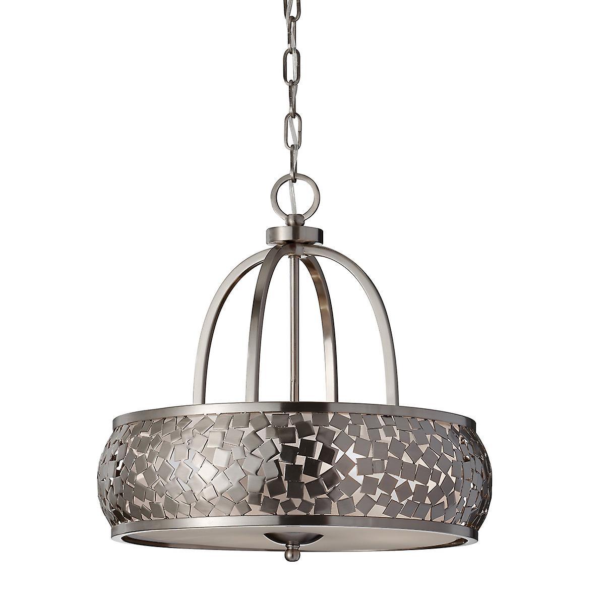 Elstead Lighting Zara 4 Light Cylindrical Ceiling Pendant Light Brushed Steel with Silver Fabric, E27